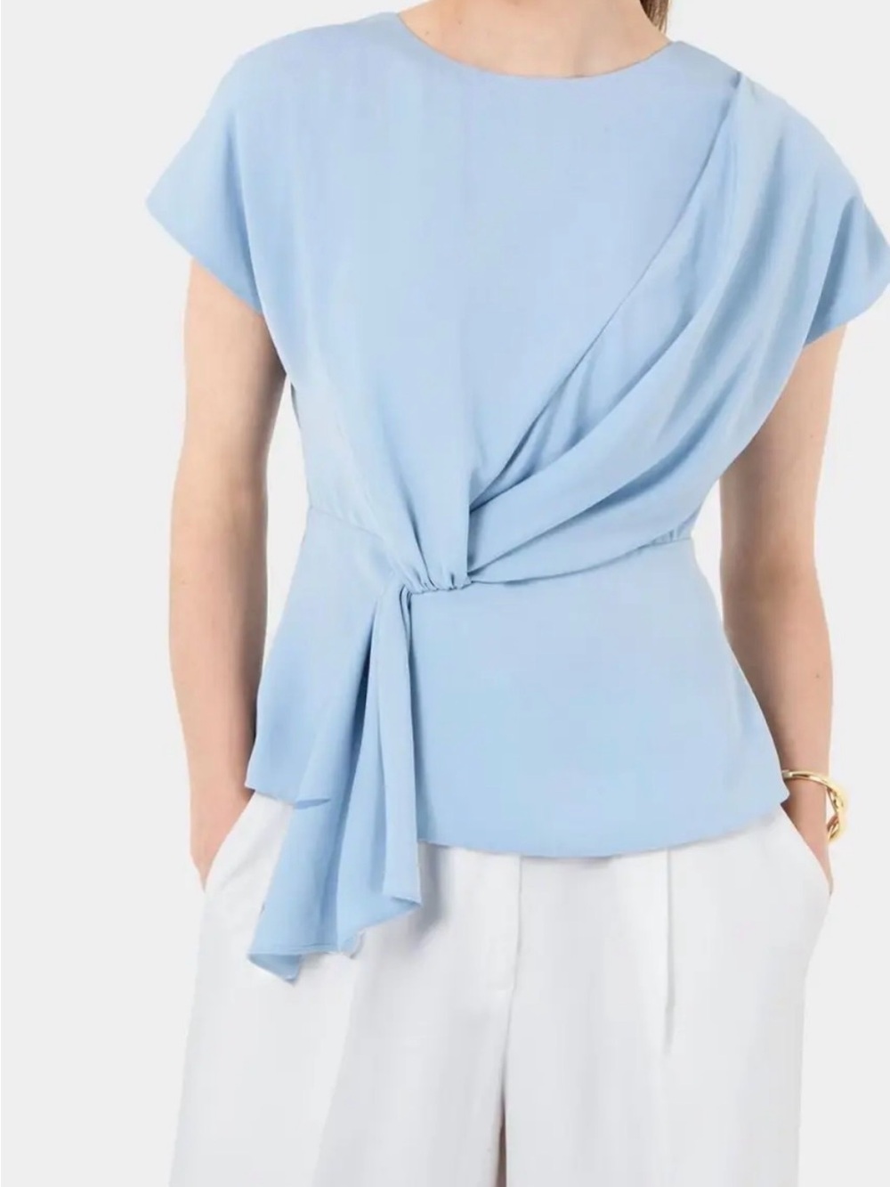 🌀Cider Light Blue Draped Knot-Front Blouse